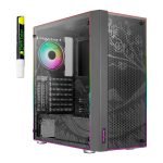Gabinete Gamer Aerocool Skribble V1, ARGB, Mid-Tower, Lateral de Vidro, Com 3 Fans, Preto, SKRIBBLE-G-BK-V1