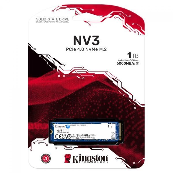 SSD Kingston NV3, 1TB, M.2 NVMe, 2280, PCIe 4.0, Leitura 6000MBs e Gravação 4000MBs, SNV3S/1000G