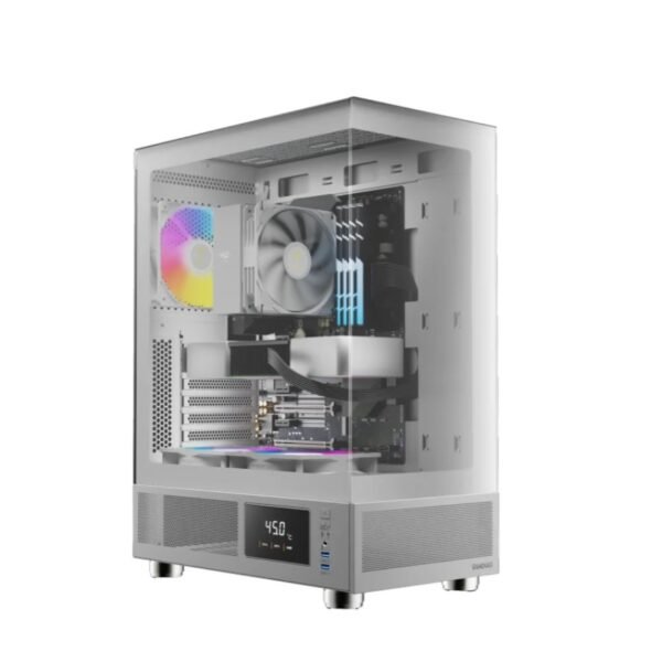 Gabinete Gamer Gamdias Atlas E1 WH, Mid Tower, Display Digital, Vidro Temperado, ATX, White, Sem Fonte, Com 3 Fans ARGB