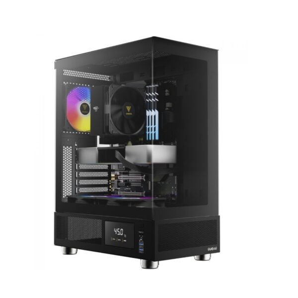 Gabinete Gamer Gamdias Atlas E1, Mid Tower, Display Digital, Vidro Temperado, ATX, Black, Sem Fonte, Com 3 Fans ARGB